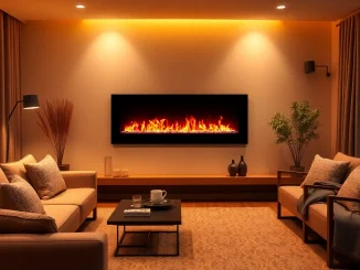 Experience the enchanting glow of a water vapor electric fireplace, enhancing modern living spaces with safe, realistic flames.