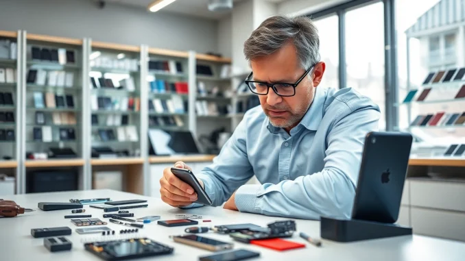 ehw6 Professionista della riparazione di cellulari a Torino che lavora su dispositivi danneggiati.