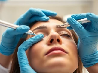 Behandlung mit Botox zur Faltenreduktion auf der Stirn in einer eleganten Praxis.