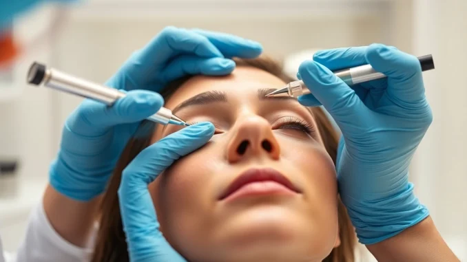 p6a7 Behandlung mit Botox zur Faltenreduktion auf der Stirn in einer eleganten Praxis.
