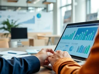 Find competitor pricing by analyzing business strategies with charts and a laptop in a workspace.