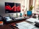 Showcasing innovative AI design tools for businesses with modern workspace and vibrant colors.