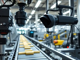 Machine vision technology capturing product quality in an industrial setting.