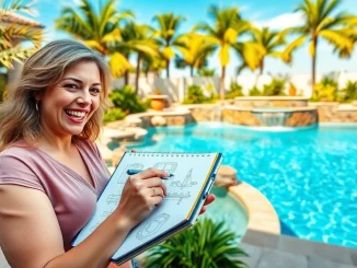 Design your own backyard oasis as you build your own pool with custom features and lush landscaping.