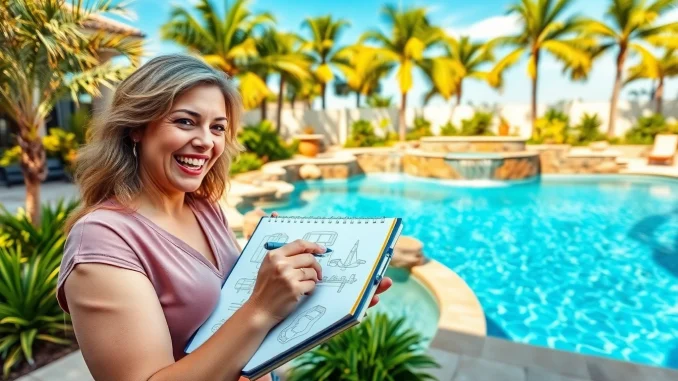 2j2a Design your own backyard oasis as you build your own pool with custom features and lush landscaping.