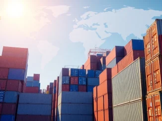 Illustration of export tariffs affecting global trade logistics.