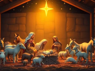 Display of exquisite Nativity sets showcasing the Holy Family with intricate details.