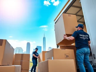 Moving company nyc team efficiently loading furniture in New York City.