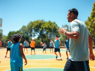 Young athletes engaging in basketball training programs near me outdoors with a focused coach.