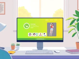 Interact with line下載電腦版 on a computer screen, featuring an engaging user interface in a cozy workspace.
