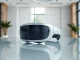 Buy Apple Vision Pro featured prominently on a modern glass desk in a bright, inviting room.