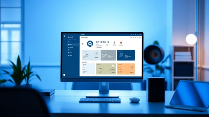w0y9 Download QuickQ电脑版下载 with a sleek software interface displayed on a modern desktop setup.