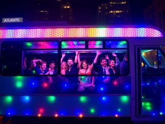 Experience an unforgettable atlanta party bus ride filled with vibrant lights and joyful guests inside.