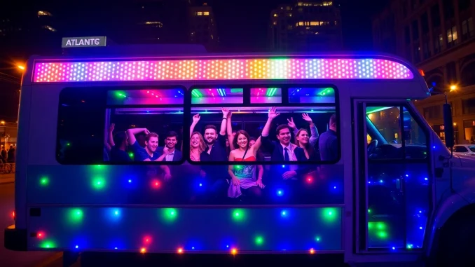 Experience an unforgettable atlanta party bus ride filled with vibrant lights and joyful guests inside.