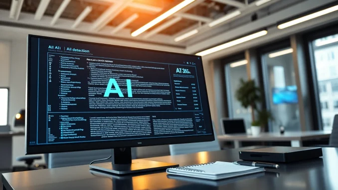 Analyze text with an advanced ai checker in a modern office environment.