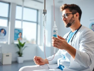 Learn about nad iv therapy cost through a healthcare provider administering treatment in a modern clinic.