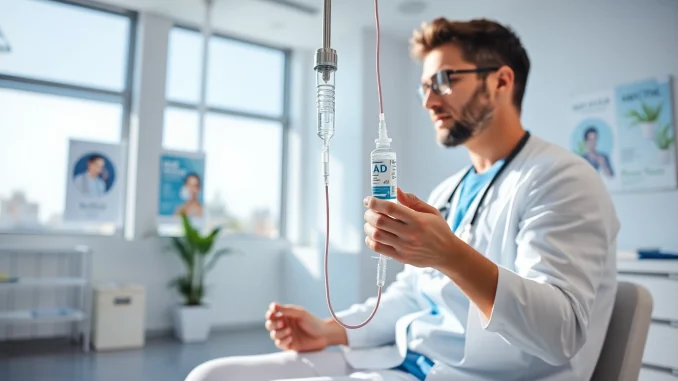 Learn about nad iv therapy cost through a healthcare provider administering treatment in a modern clinic.