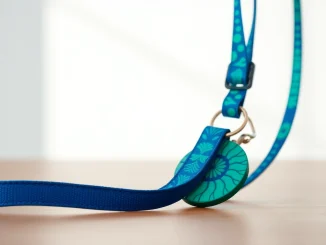 Lanyard keychain showcasing a unique design against a minimalist backdrop.