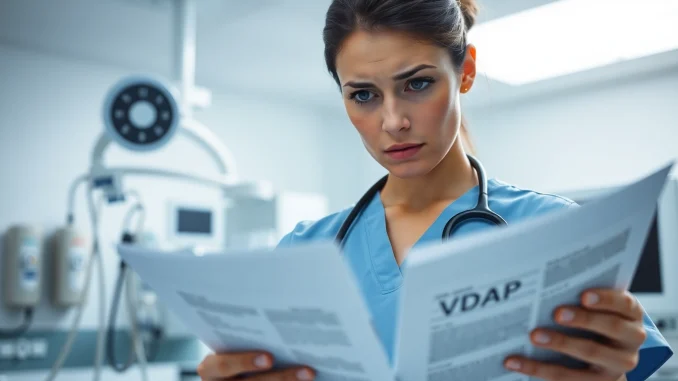 wg5m Addressing Problems with VDAP for Alabama Nurses amidst a clinical setting, nurse expresses concern.