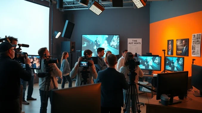 z7u7 Video production companies in Edmonton showcasing a professional filming studio in action.