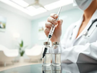 Administering Peptide Therapy in a serene clinic environment, showcasing modern healthcare practices.
