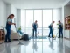 Bond cleaning Brisbane service showcasing expert team at work in a bright, modern apartment.