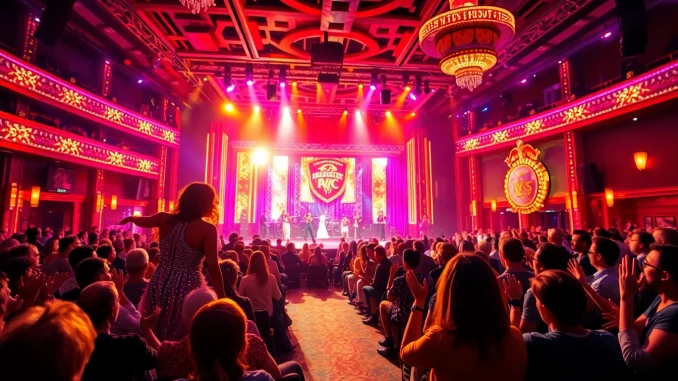 Experience the excitement of matinee vegas with a vibrant theater performance featuring colorful lights.