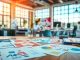 Create an eye-catching advertisement design with colorful mockups and creative sketches.