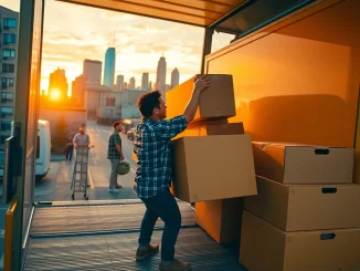 Discover diligent Queens movers loading a bright truck, showcasing efficiency and teamwork.