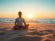 Mantra meditation scene with a serene individual practicing mindfulness on the beach.