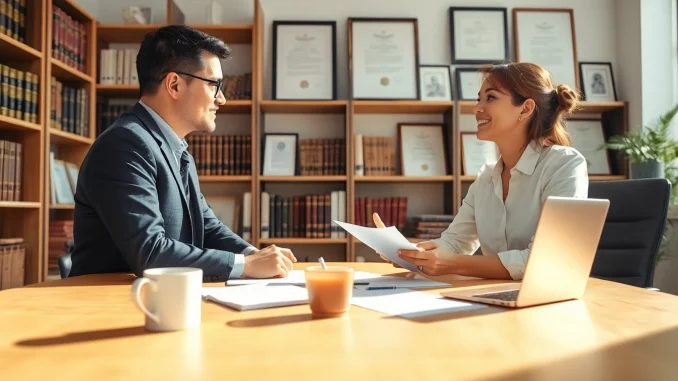efra Client receiving assistance with QSM document clearing services in a professional office setting.