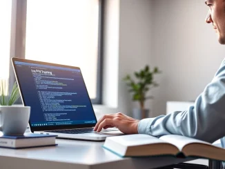 Engaged PHP developer during online PHP developer training online session in a modern workspace.