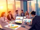 Collaborative entrepreneurs discussing strategies for fba wholesale in a vibrant office setting.