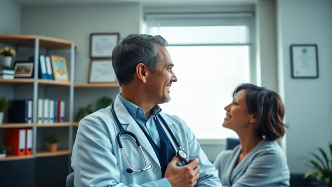 rkwi Boutique doctor consulting with a patient in a modern healthcare office setting.