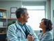 Boutique doctor consulting with a patient in a modern healthcare office setting.