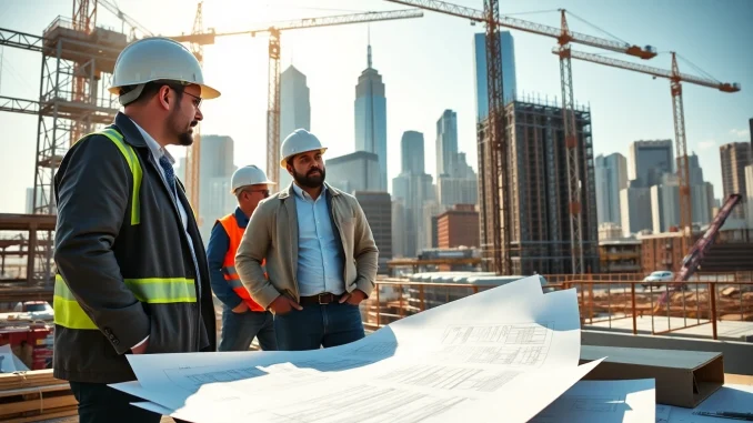 Professional New York City General Contractor coordinating a busy construction site in the heart of NYC.