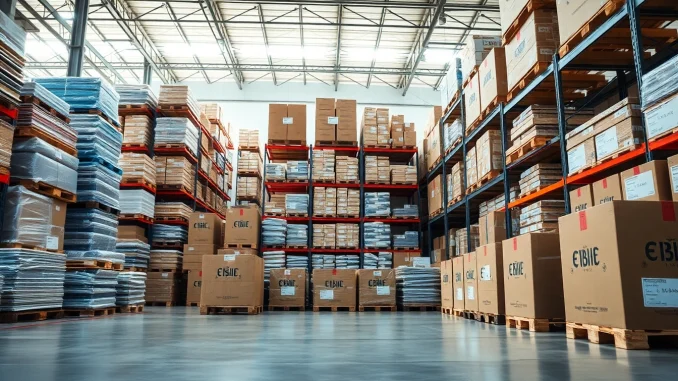 uanm Streamlined view of warehouse products promoting amazon business wholesale solutions efficiently.