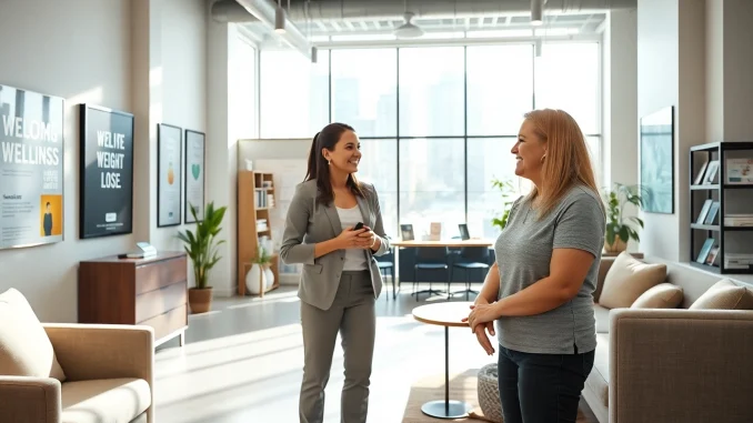 Engaging scene at a weight loss clinic in las vegas showcasing a friendly consultation.