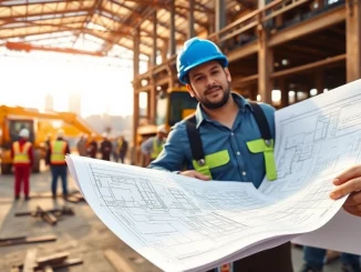 New York General Contractor managing a construction site with a team, showcasing professionalism and teamwork.