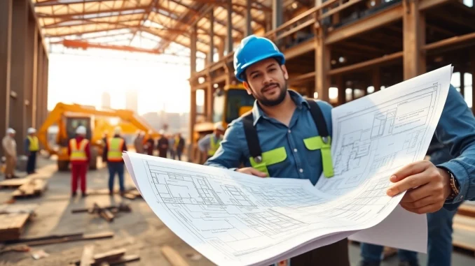New York General Contractor managing a construction site with a team, showcasing professionalism and teamwork.