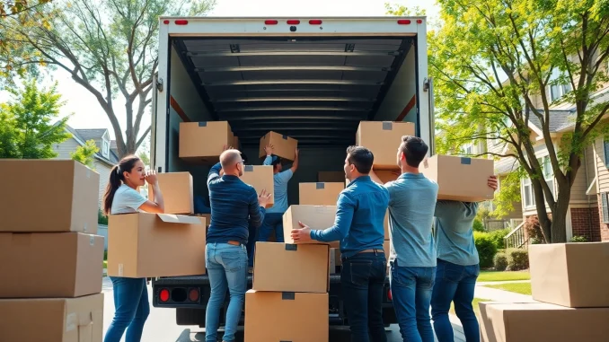 yo3f Efficient moving company Toronto team loading a moving truck in a residential area.